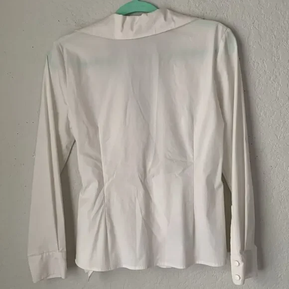 Harve Benard Element White Tortoise Shell Detail Blouse Size 4 - Picture 2 of 8